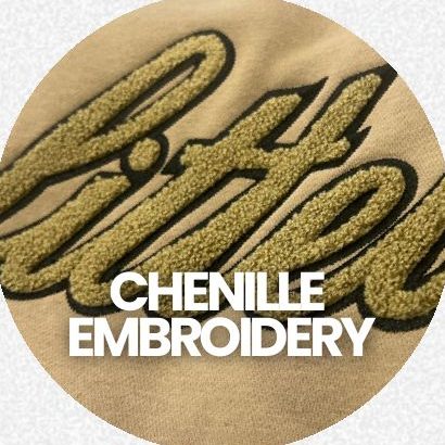 Chenille embroidery with a fuzzy, bold varsity pile