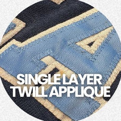 Single layer twill appliqué block letter with a clean stitched edge